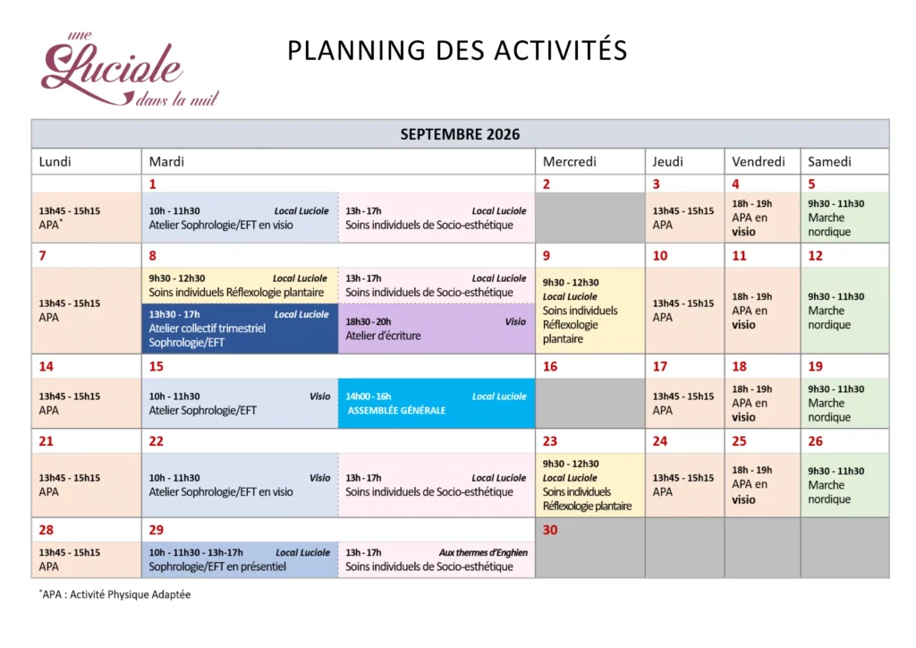 une luciole dans la nuit planning septembre 2026