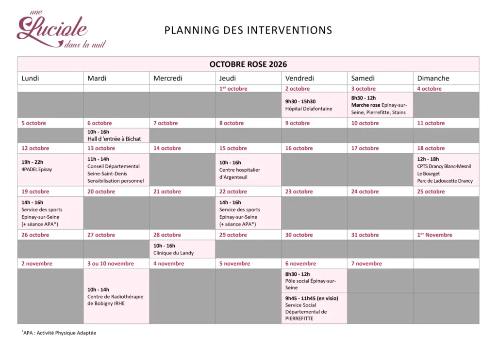 planning octobre rose